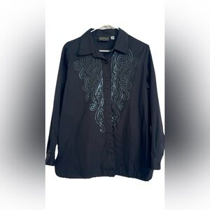 Bob Mackie Black Sequined Embellished Long Sleeves Shirt Size M